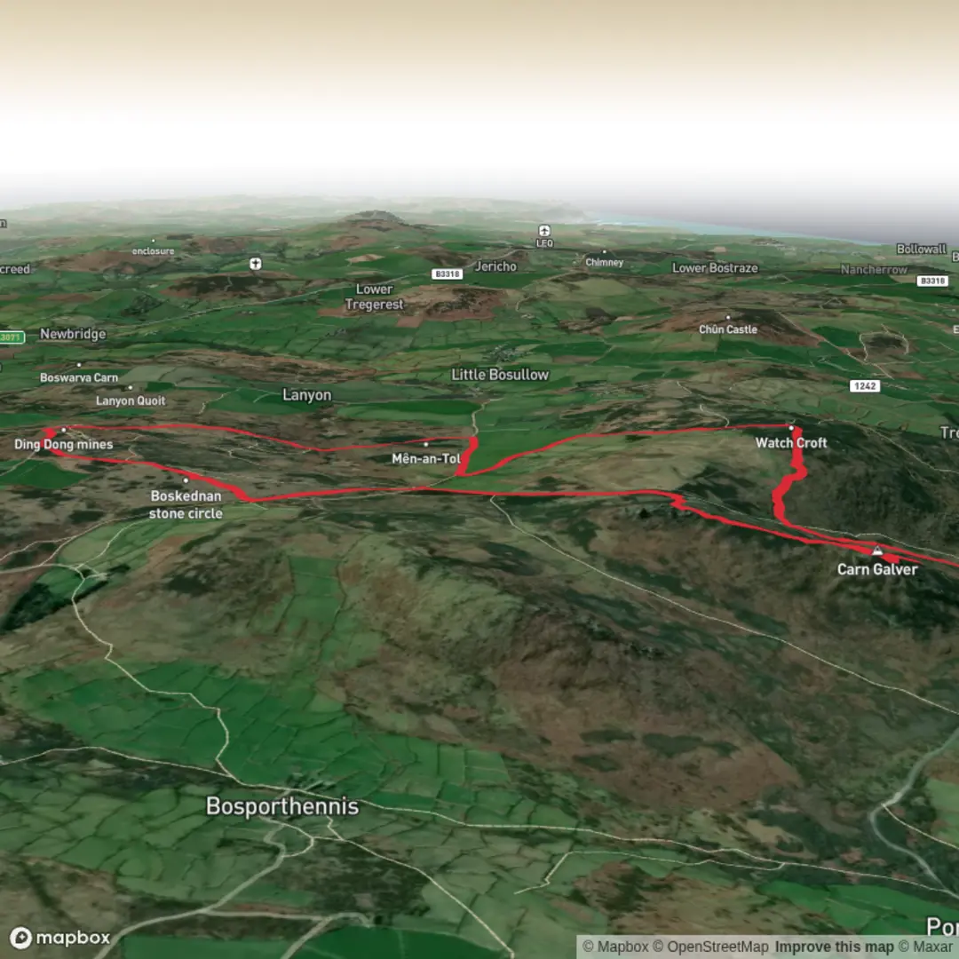 An image depicting the trail ​Carn Galver & Watch Croft and its surrounding area.