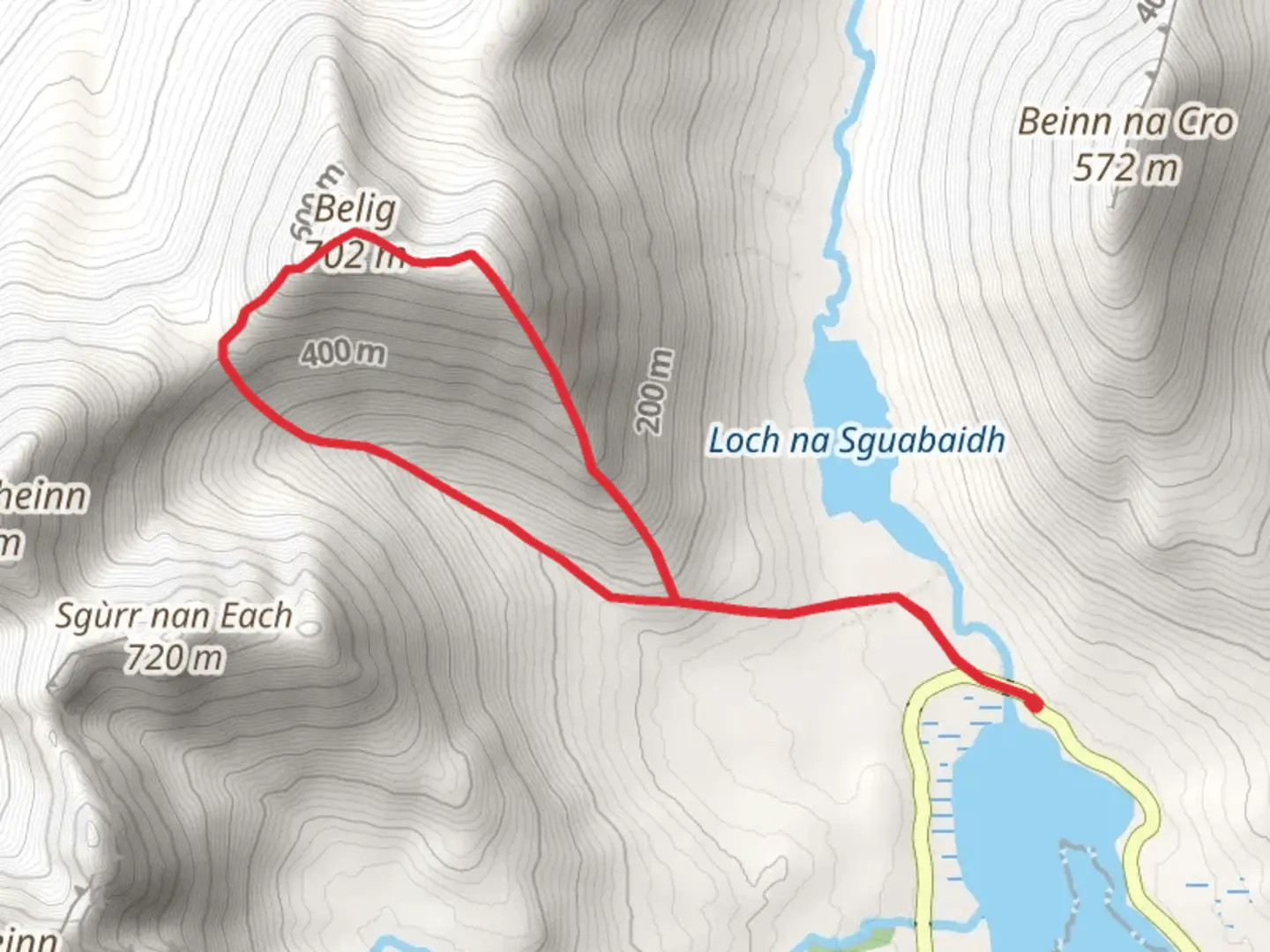 An image depicting the trail Belig Loop via Bealach na Beiste and its surrounding area.