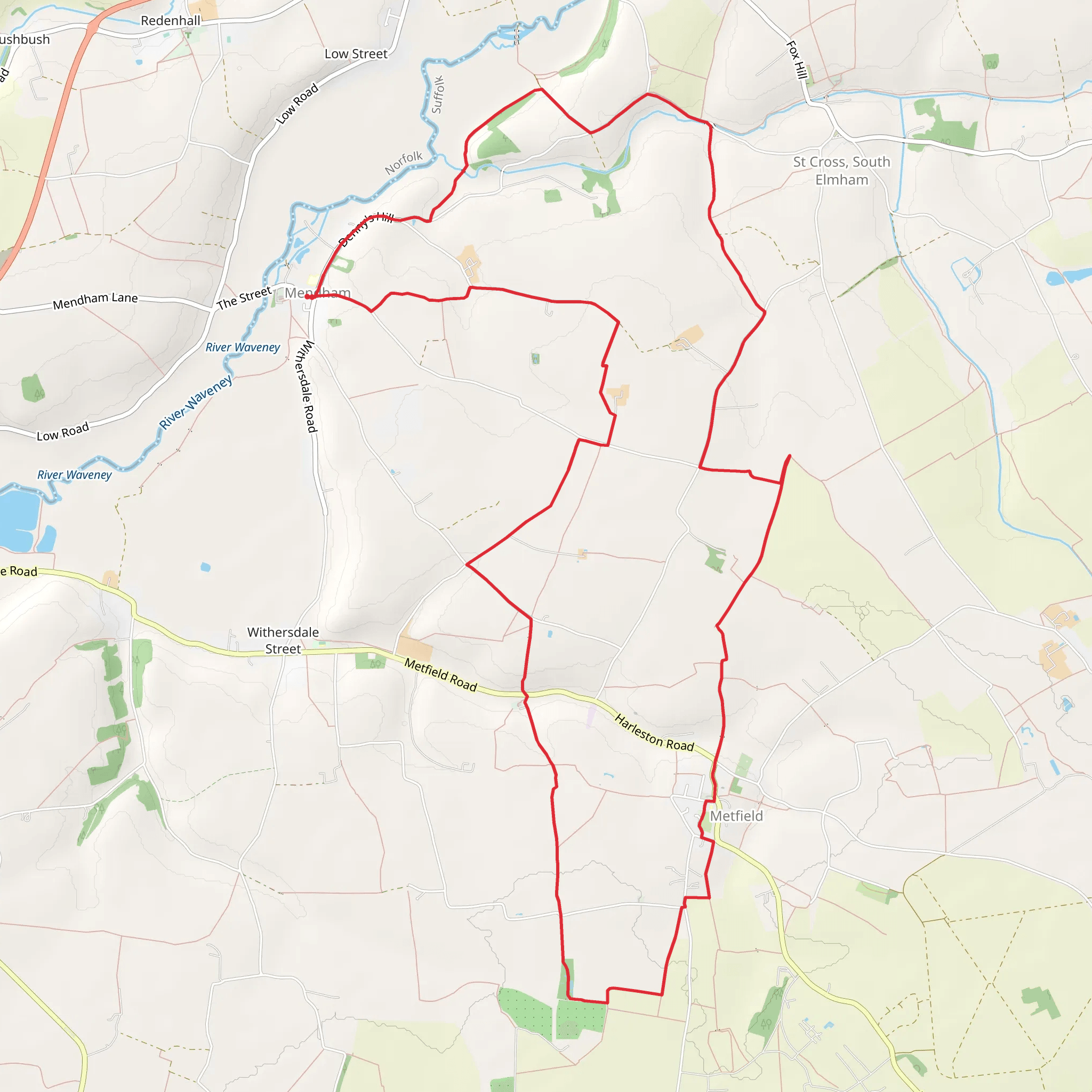 Mendham and Metfield Loop mobile static map