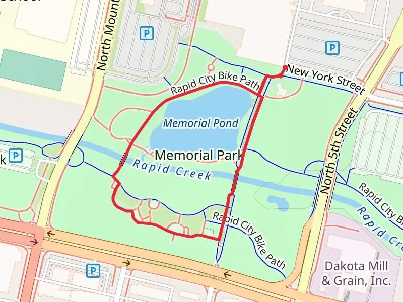 Memorial Pond and Park Loop via Rapid City Path
