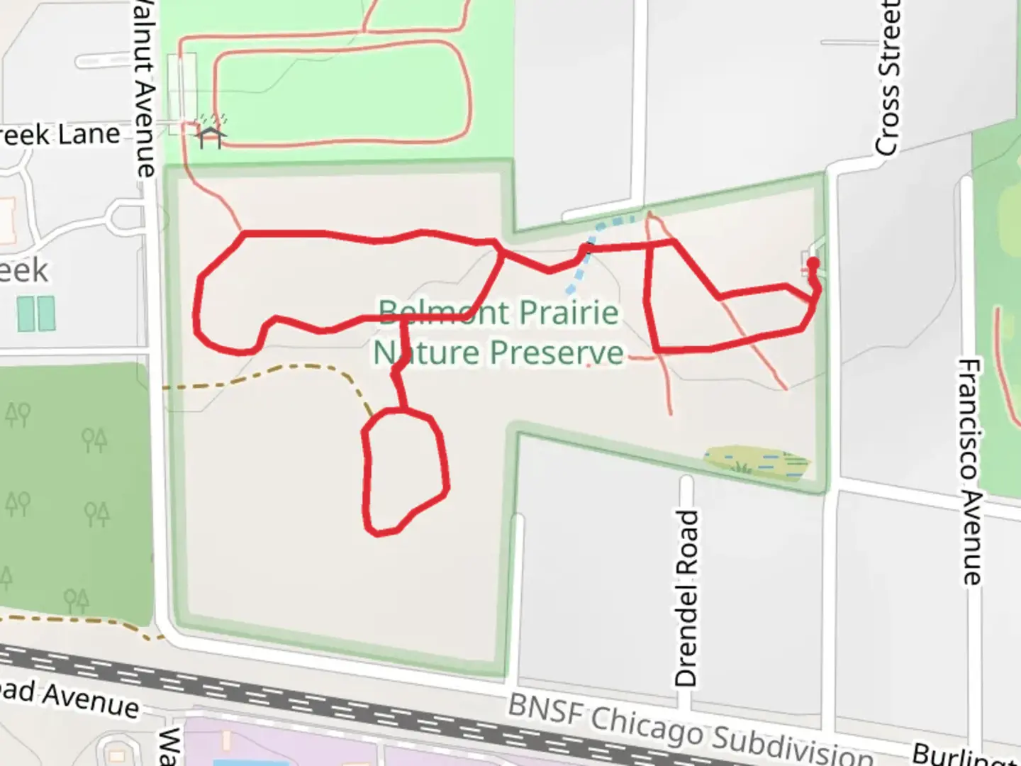 An image depicting the trail Walnut Park Loop and its surrounding area.