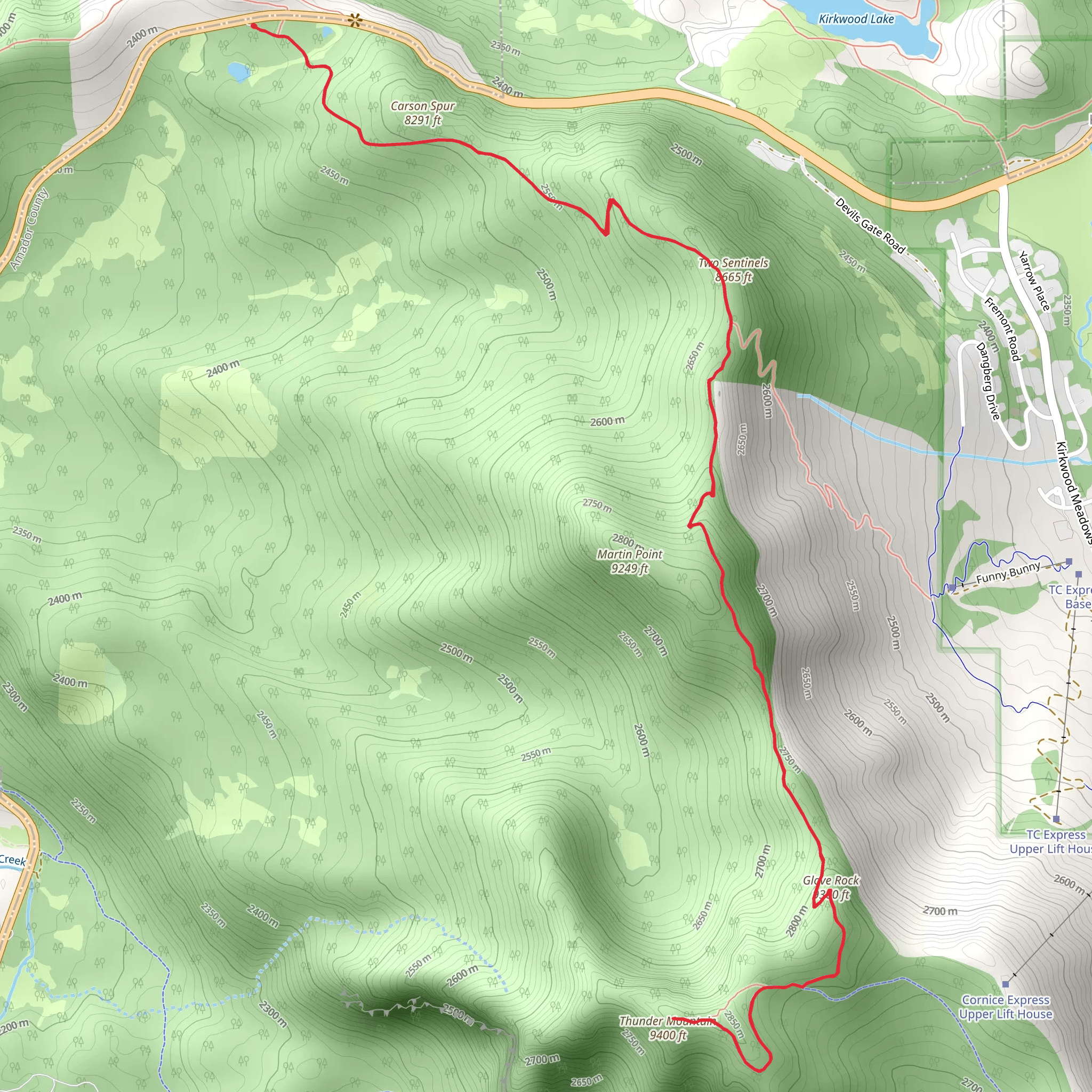 Thunder Mountain, Glove Rock and Two Sentinels Trail mobile static map