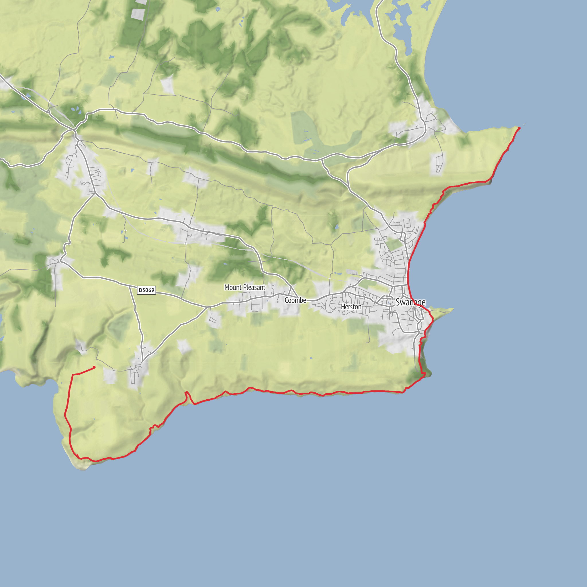 Hike from Old Harry to St Aldhems Chapel mobile static map