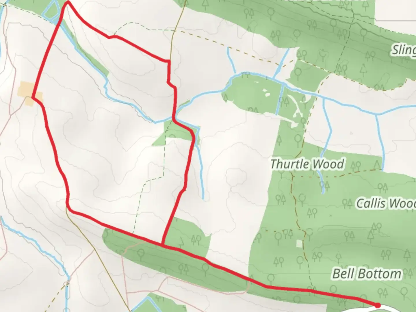 An image depicting the trail Waite Wood and Boxton Howe Hill Loop and its surrounding area.