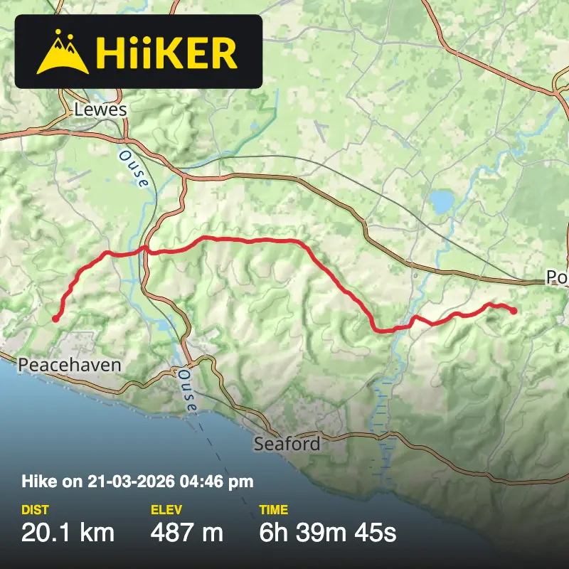 A map preview of the recording Hike on 21-03-2026 04:46 pm.