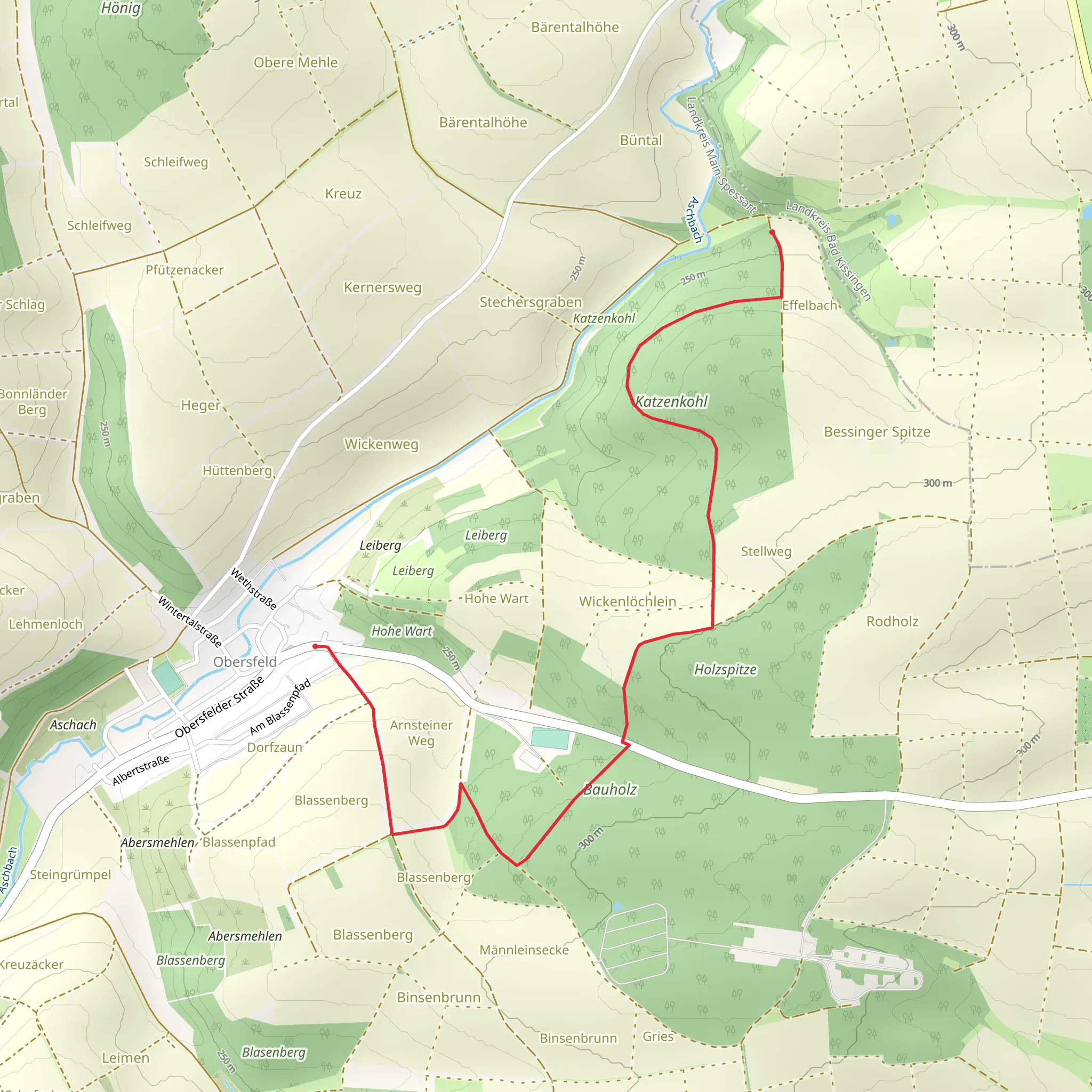 Obersfeld to Effelbach via Katzenkohl mobile static map