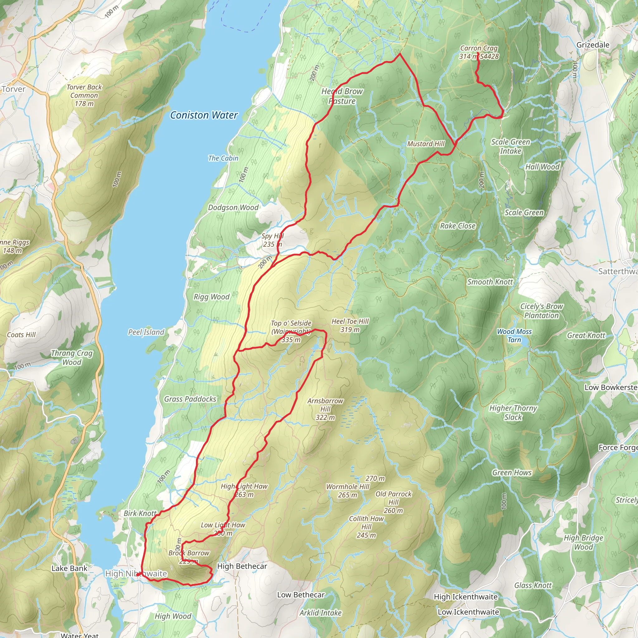 Heald Brow Pasture, Carron Crag, Low Hight Haw and Brock Barrow Loop mobile static map