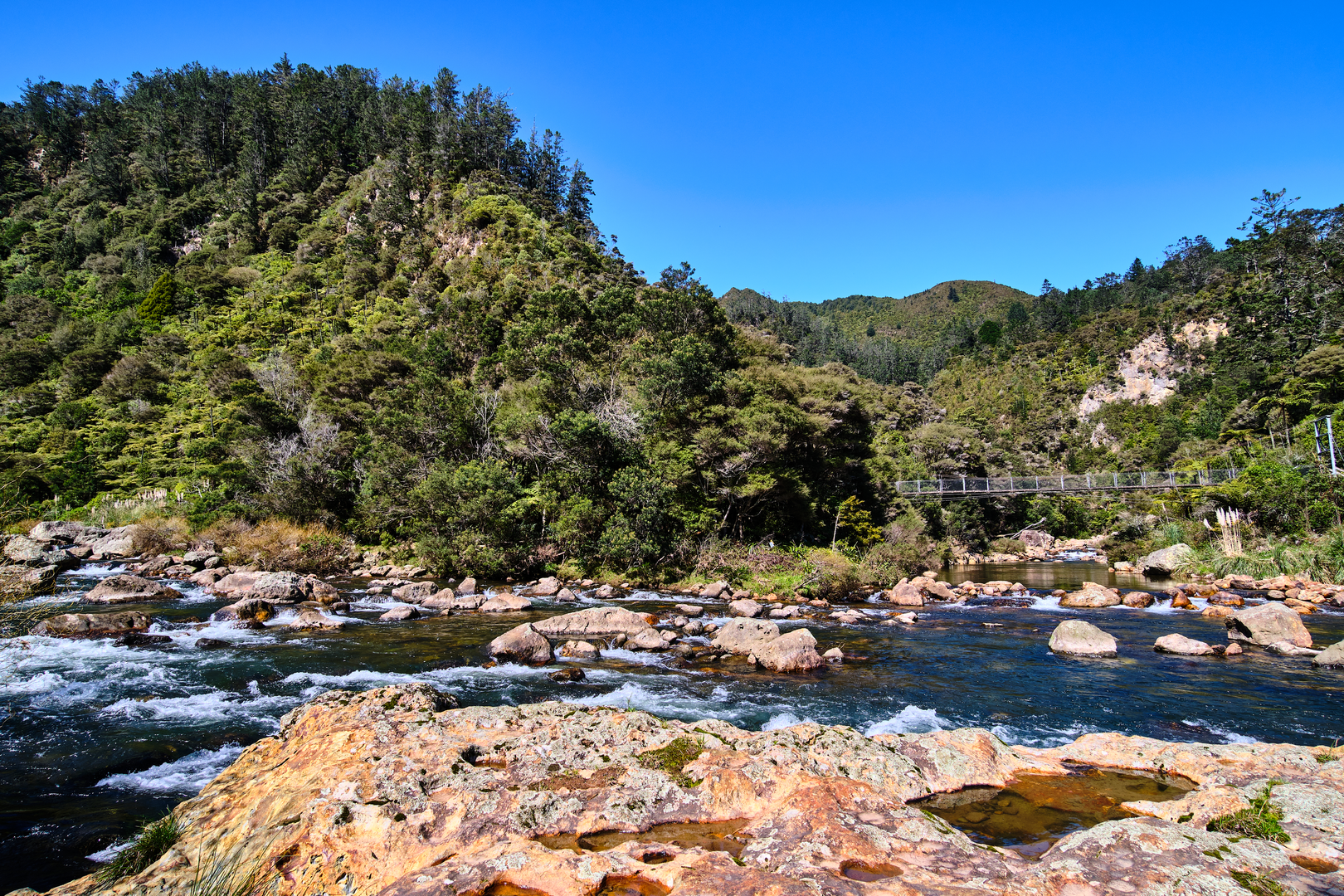 An image depicting the trail Karangahake Windows Walk and its surrounding area.