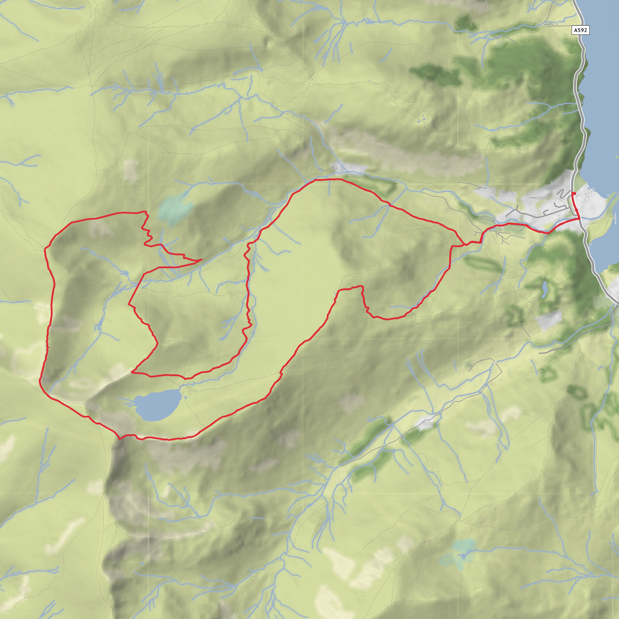 Helvellyn and Red Tarn via Glenridding mobile static map