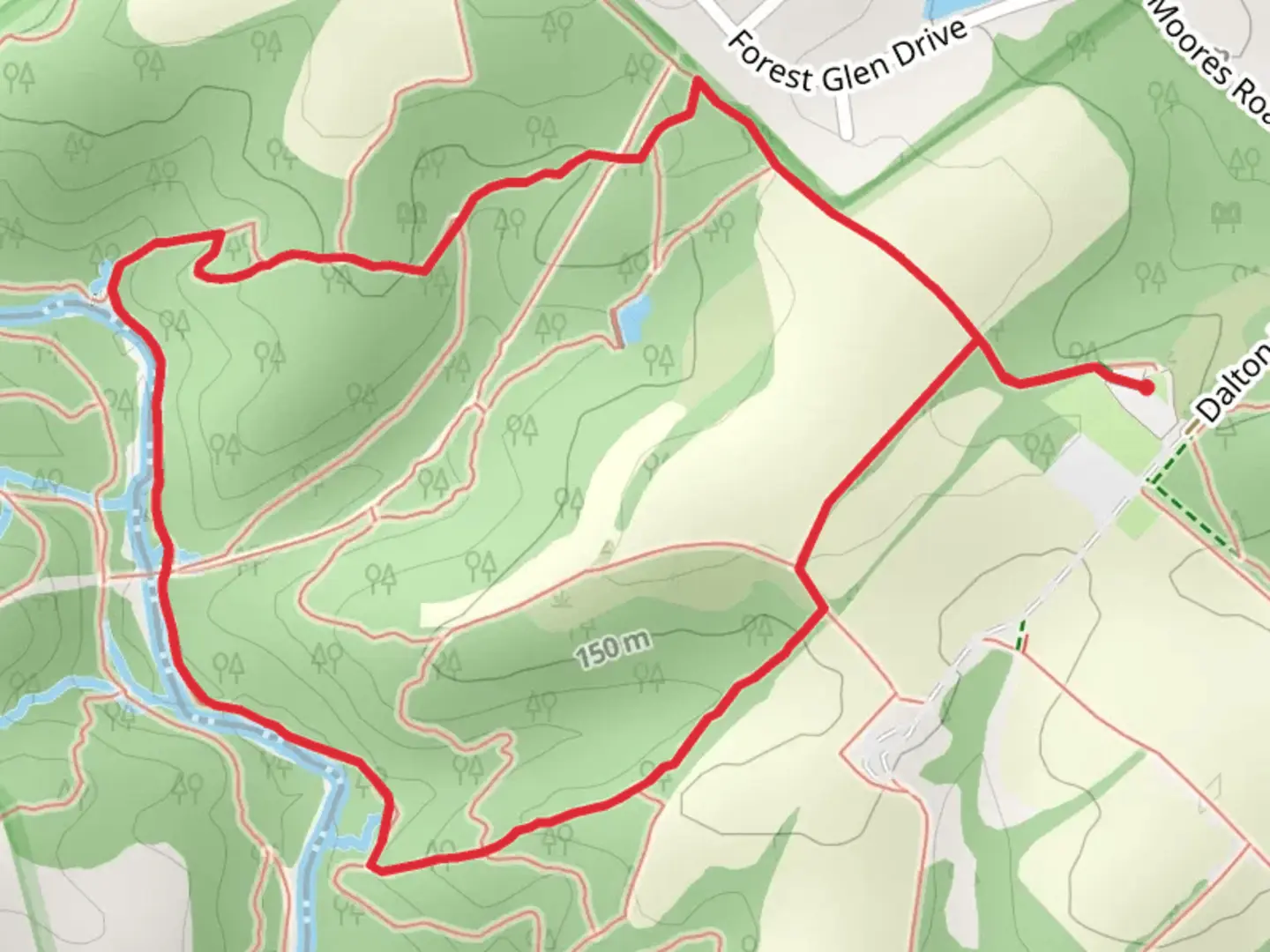 An image depicting the trail Boundary, Little Gunpowder and Barley Pond Loop Trail and its surrounding area.