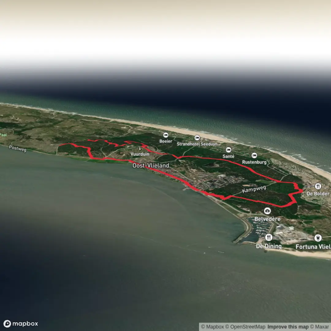 An image depicting the trail Waddenwandelen - Vlieland and Pad van de Staatsschuur Loop and its surrounding area.