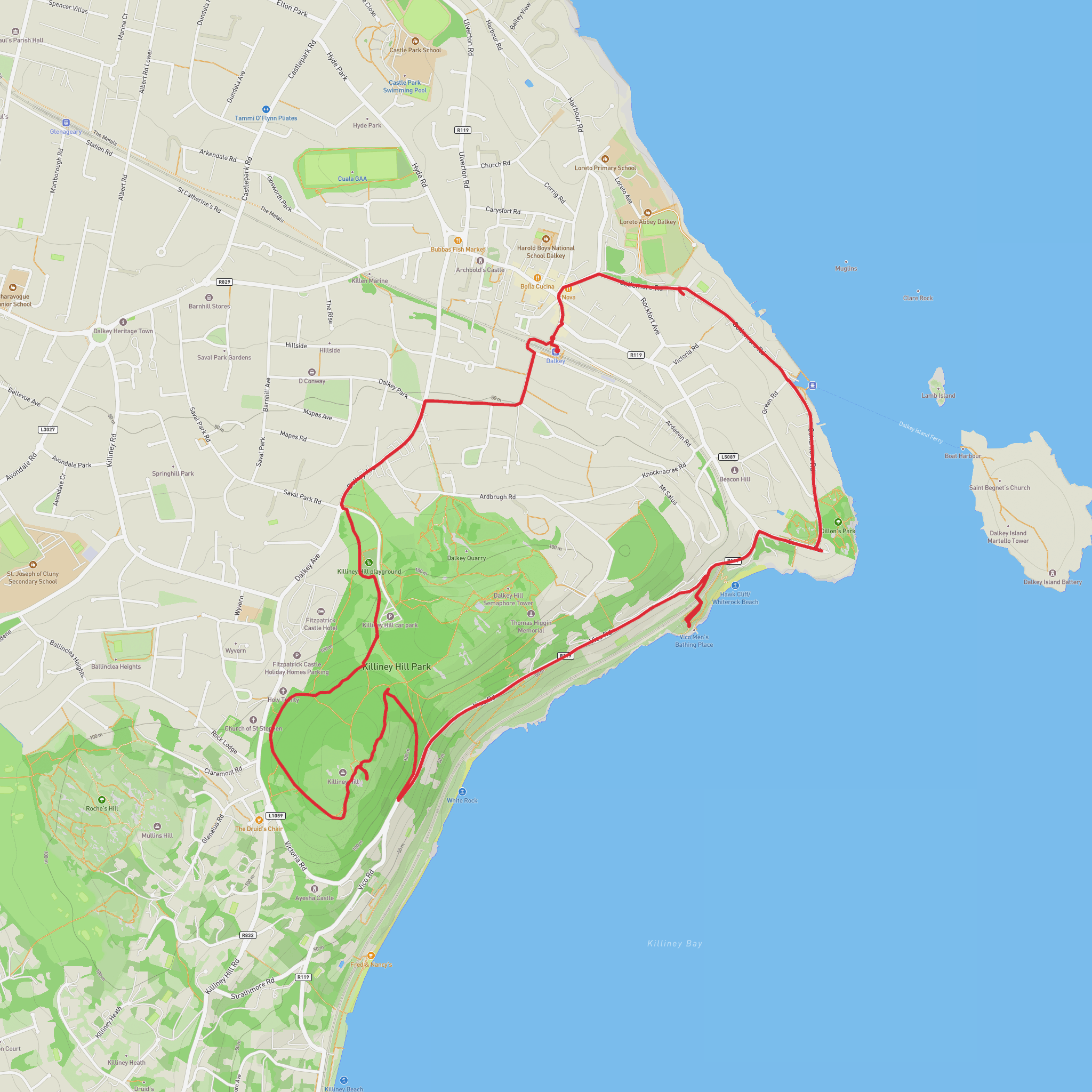 Dalkey to Killinney Hill Loop mobile static map