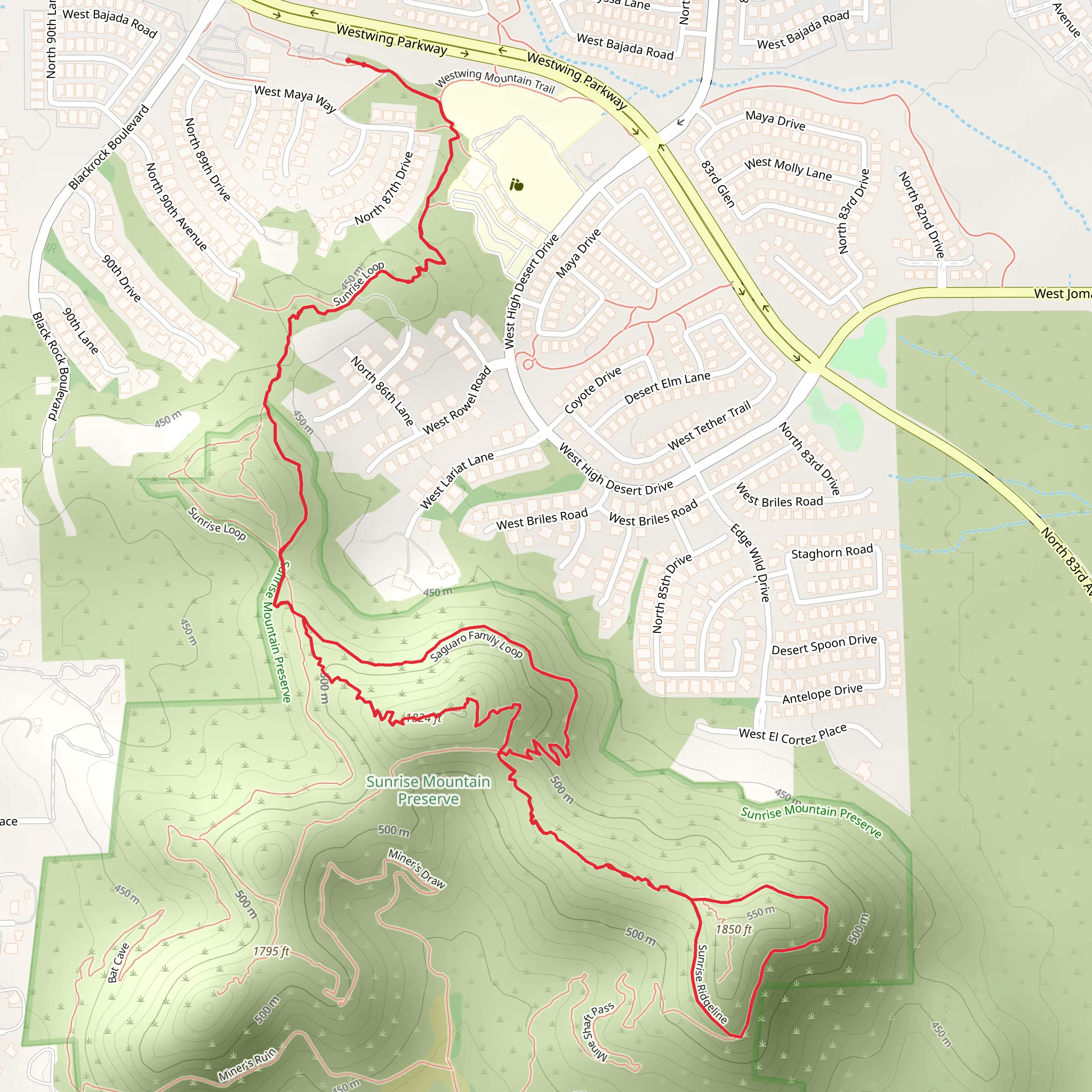Sunrise Ridgeline and Saguaro Family Loop mobile static map