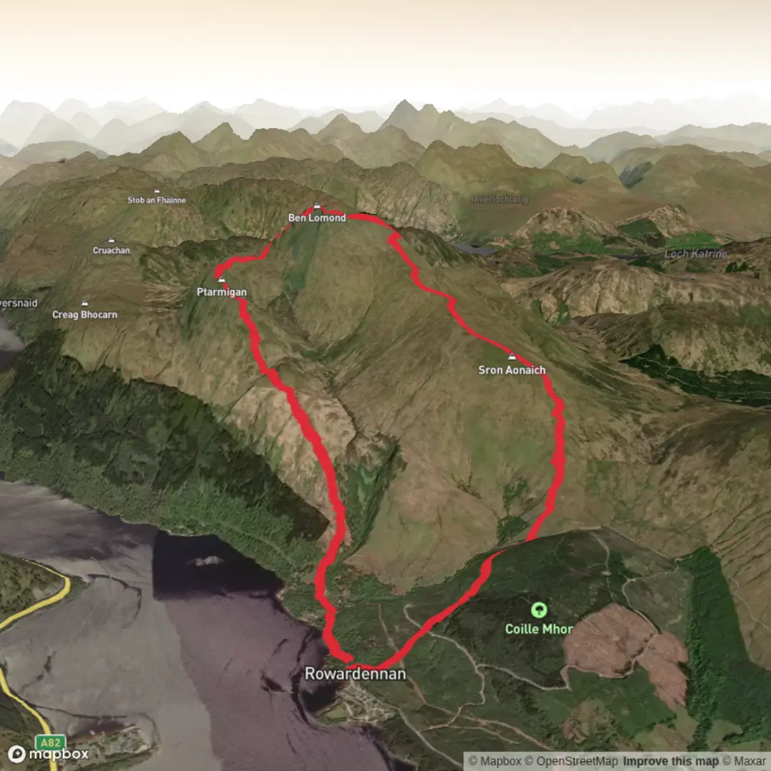 An image depicting the trail Loch Lomond loop and its surrounding area.