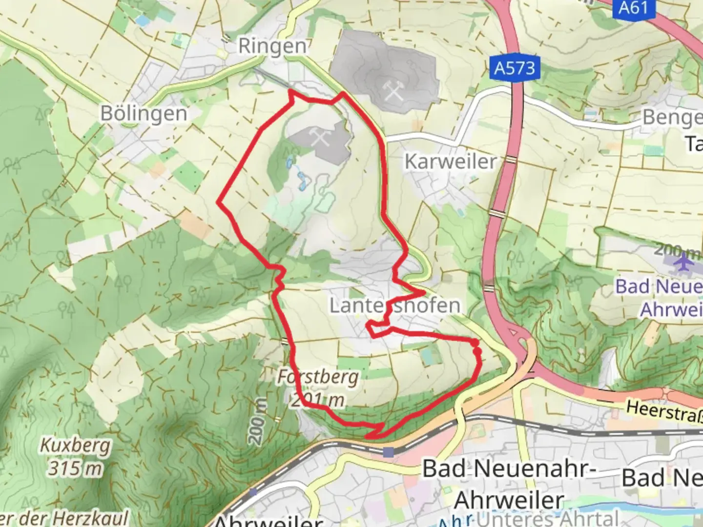 An image depicting the trail Birnen Rundwanderweg and its surrounding area.