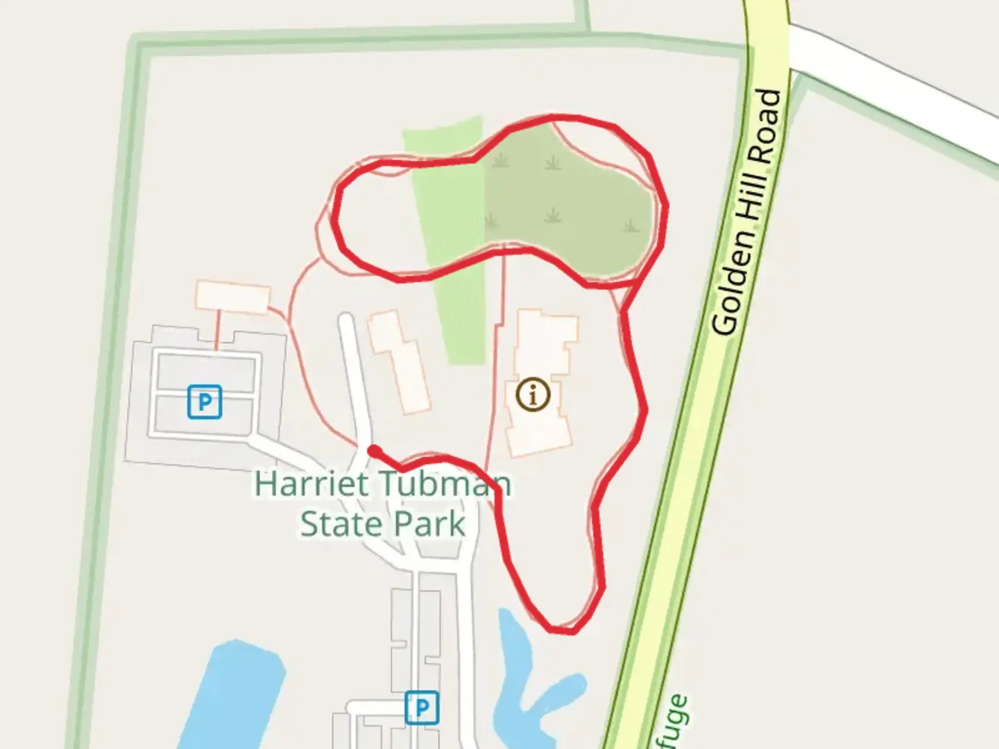 An image depicting the trail Harriet Tubman State Park Visitors Center Loop and its surrounding area.
