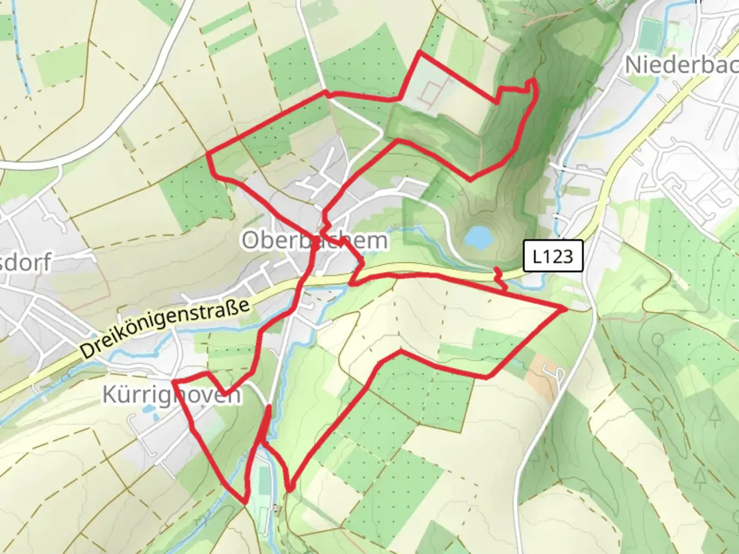 An image depicting the trail Verbindungsweg and Daechelsberg Runde Loop and its surrounding area.