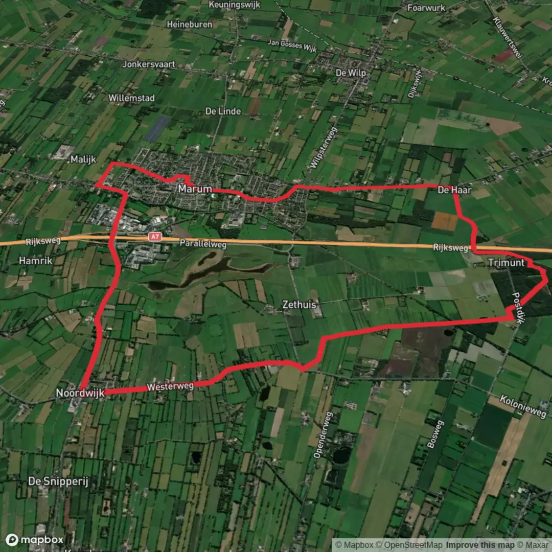 An image depicting the trail Noorder Weg and Klooster Weg Loop and its surrounding area.
