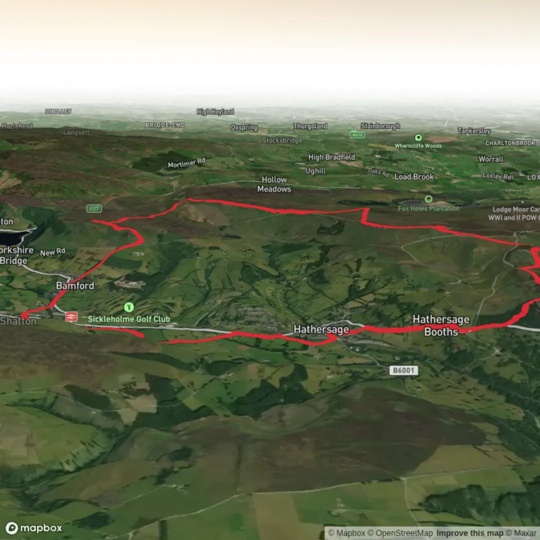 An image depicting the trail High Neb and Higger Tor Loop and its surrounding area.