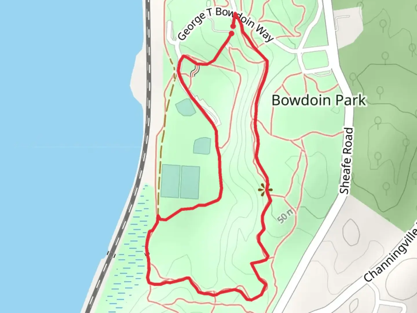 An image depicting the trail Bowdoin Park Loop and its surrounding area.
