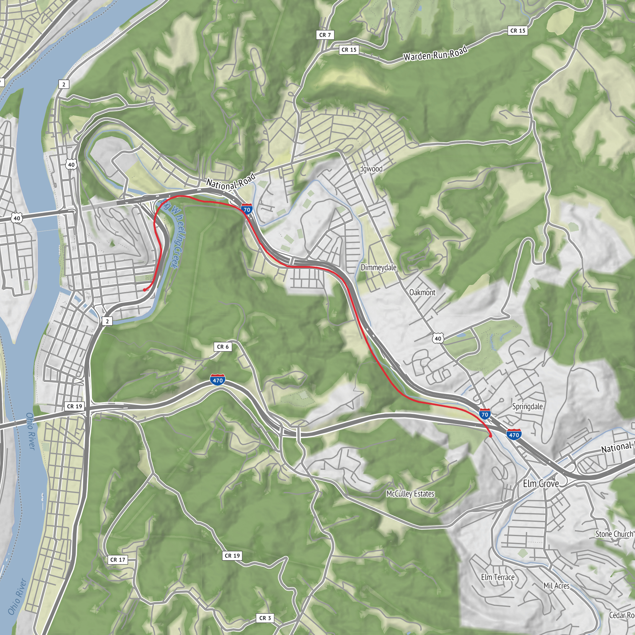 Greater Wheeling Trail mobile static map