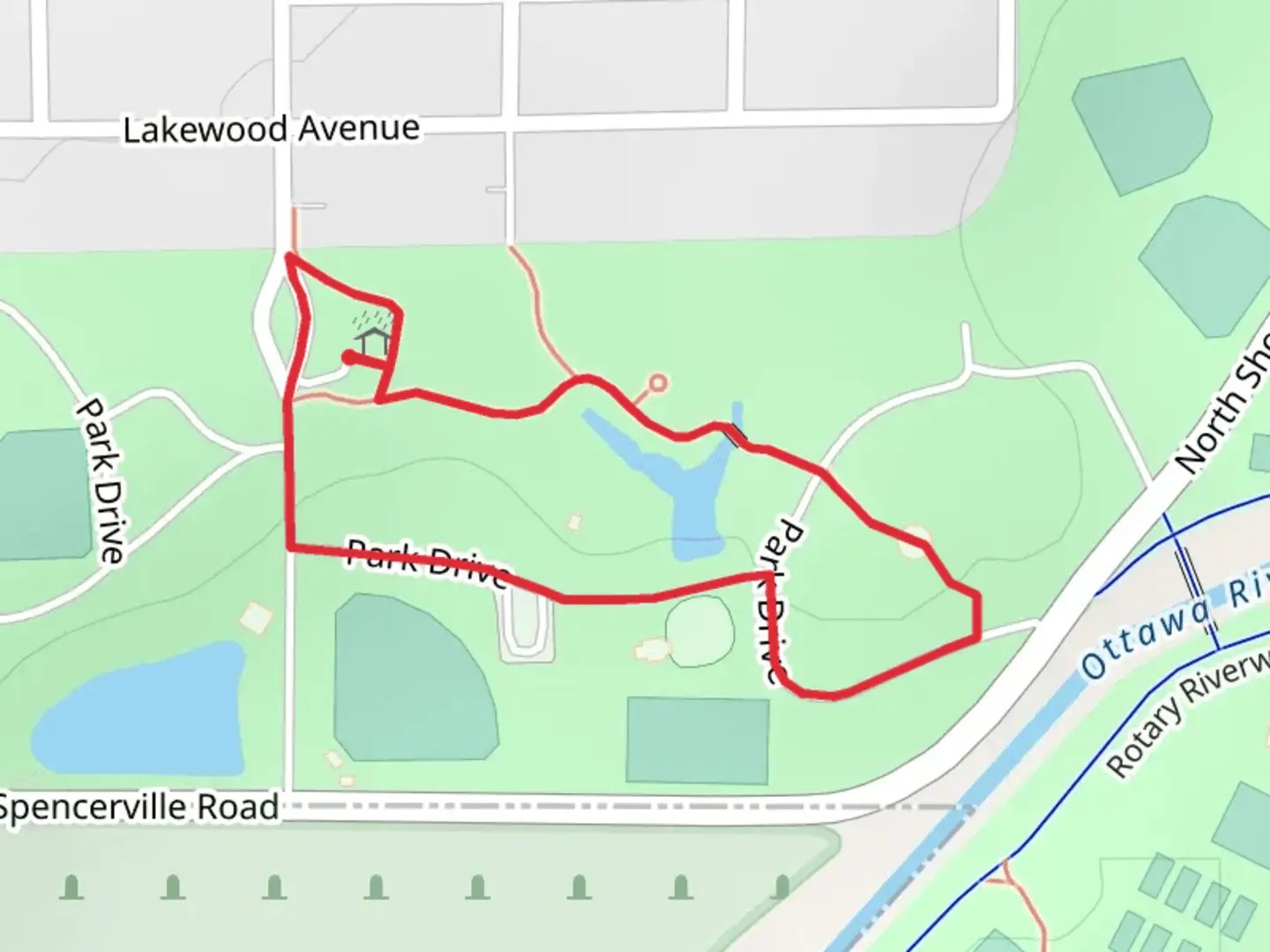 An image depicting the trail Faurot Park Loop and its surrounding area.