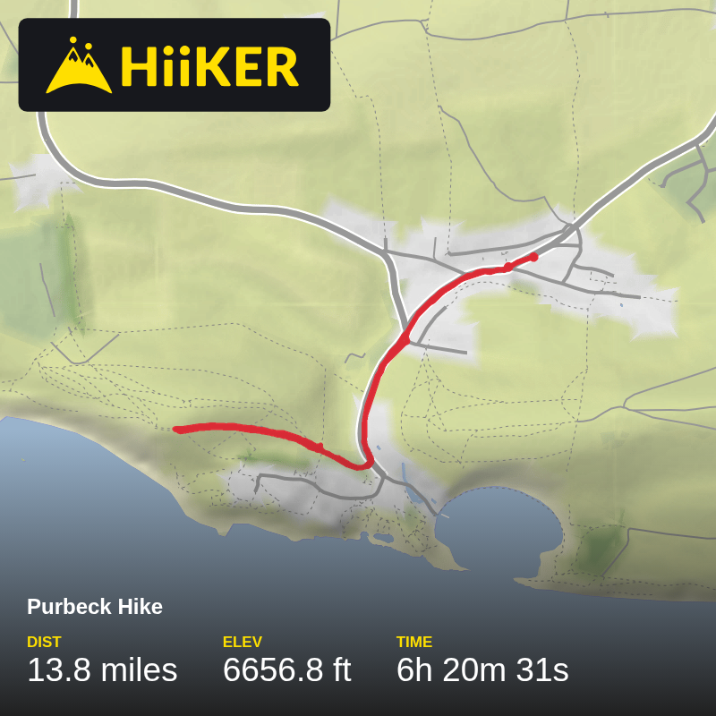 A map preview of the recording Purbeck Hike - 2,000m.