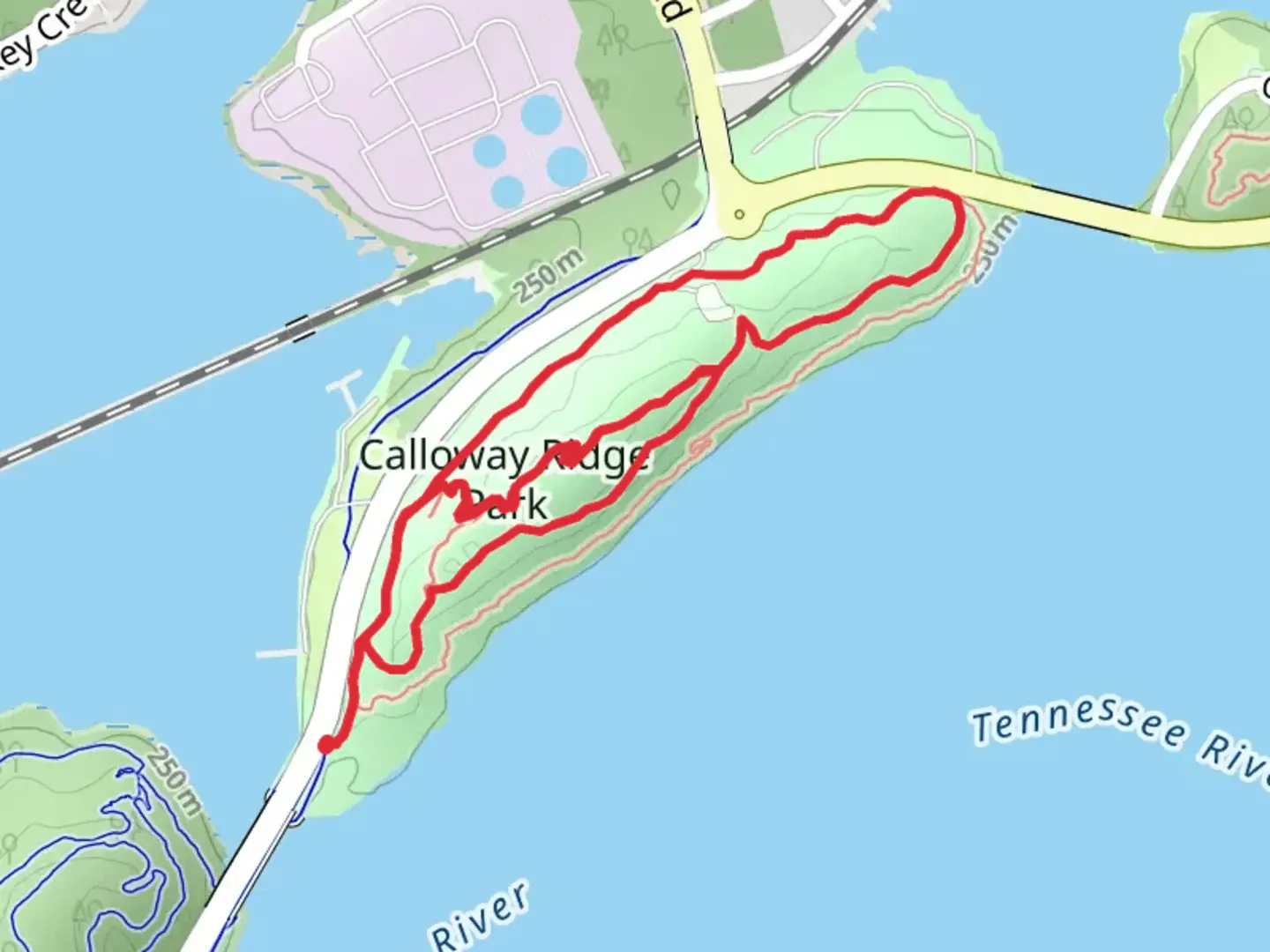 An image depicting the trail Calloway Ridge Park Loop and its surrounding area.
