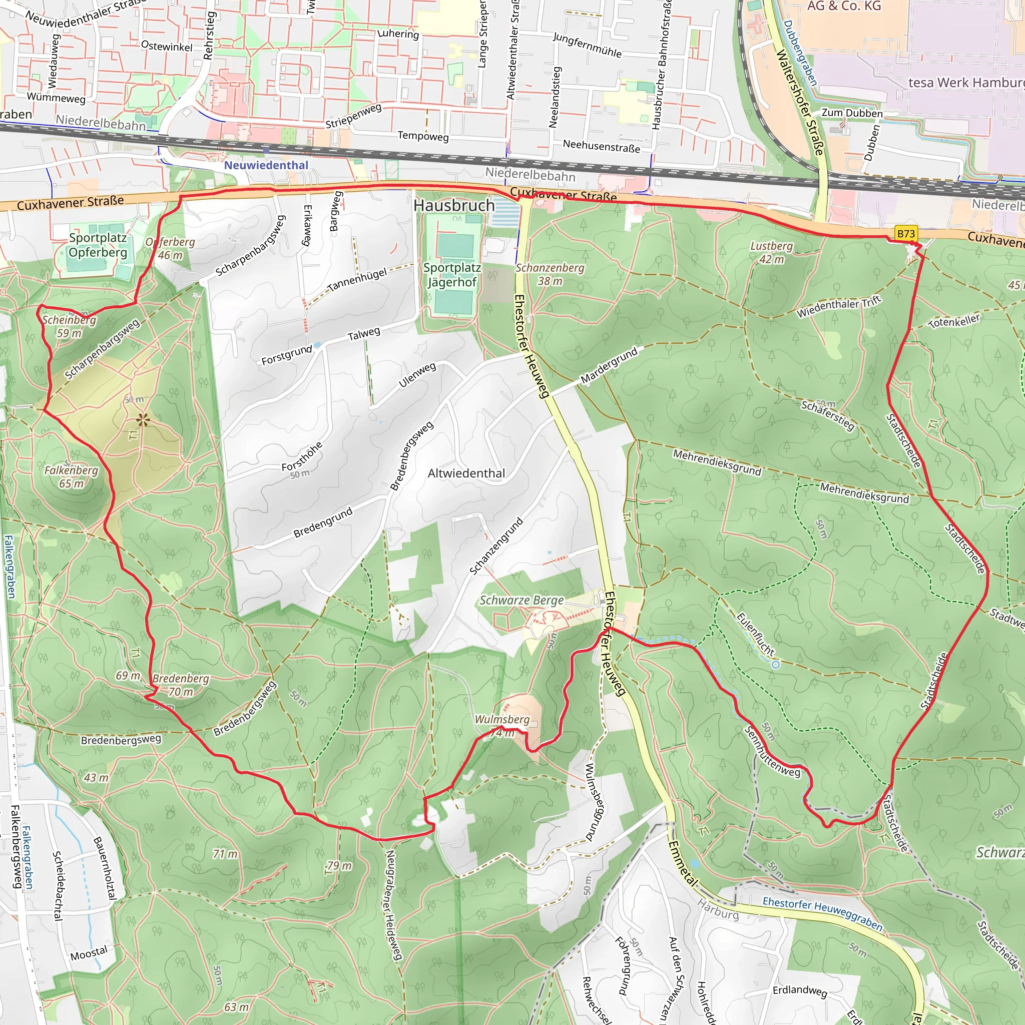 Scheinberg Falkenberg and Hausbruch Loop via Wander Tour Harburger Berge mobile static map