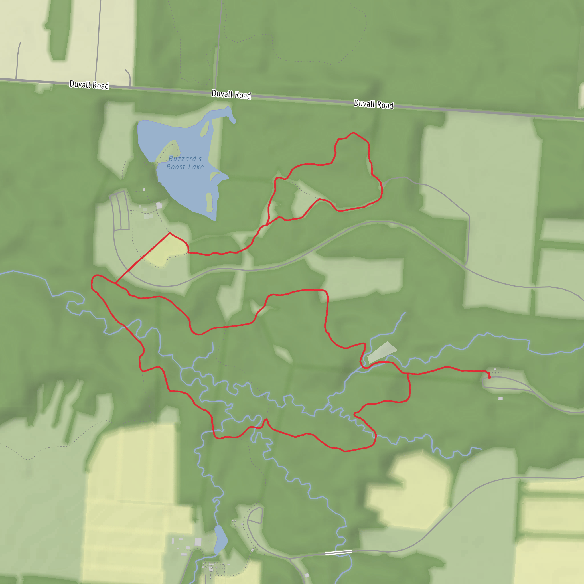 Buzzard Roost Lake via Five Oaks Trail, Sugar Maple Trail and Shagbark Trail mobile static map