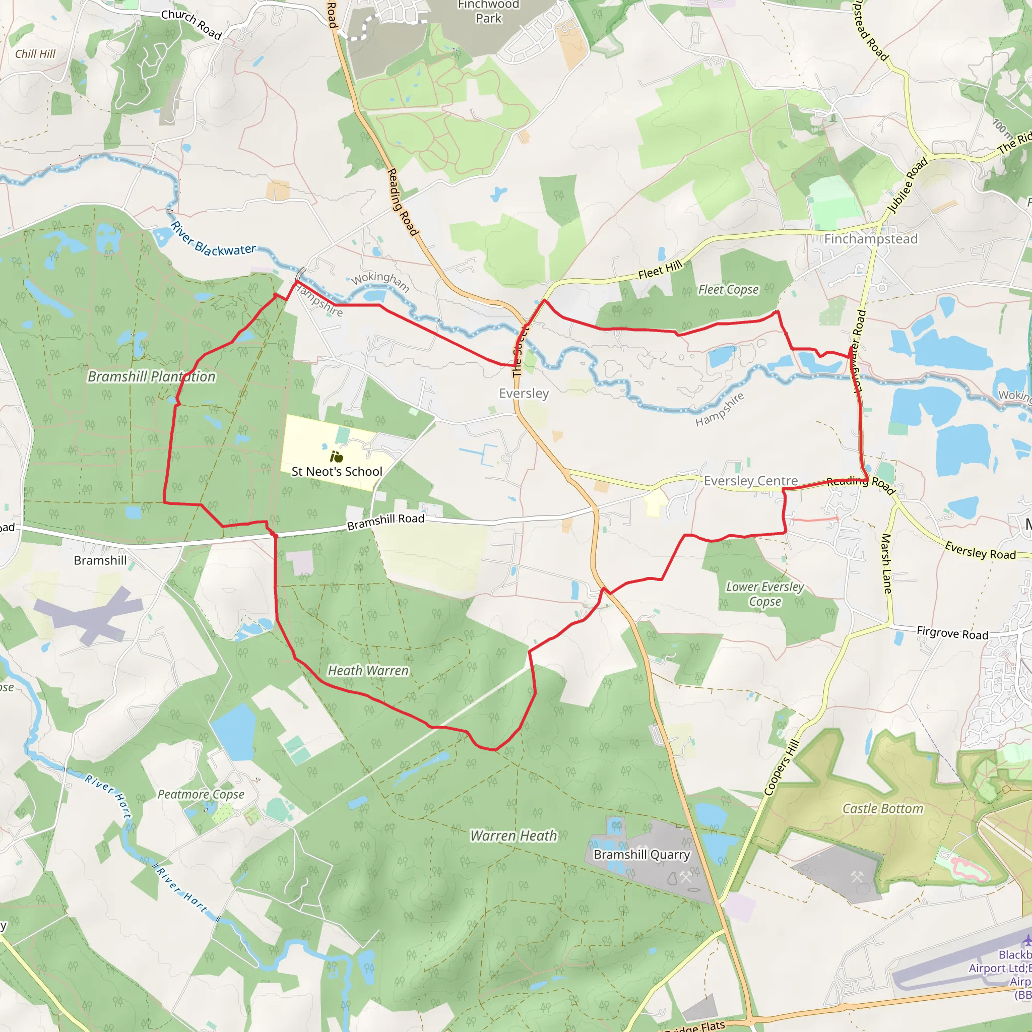 Eversley and Three Castles Path Loop mobile static map