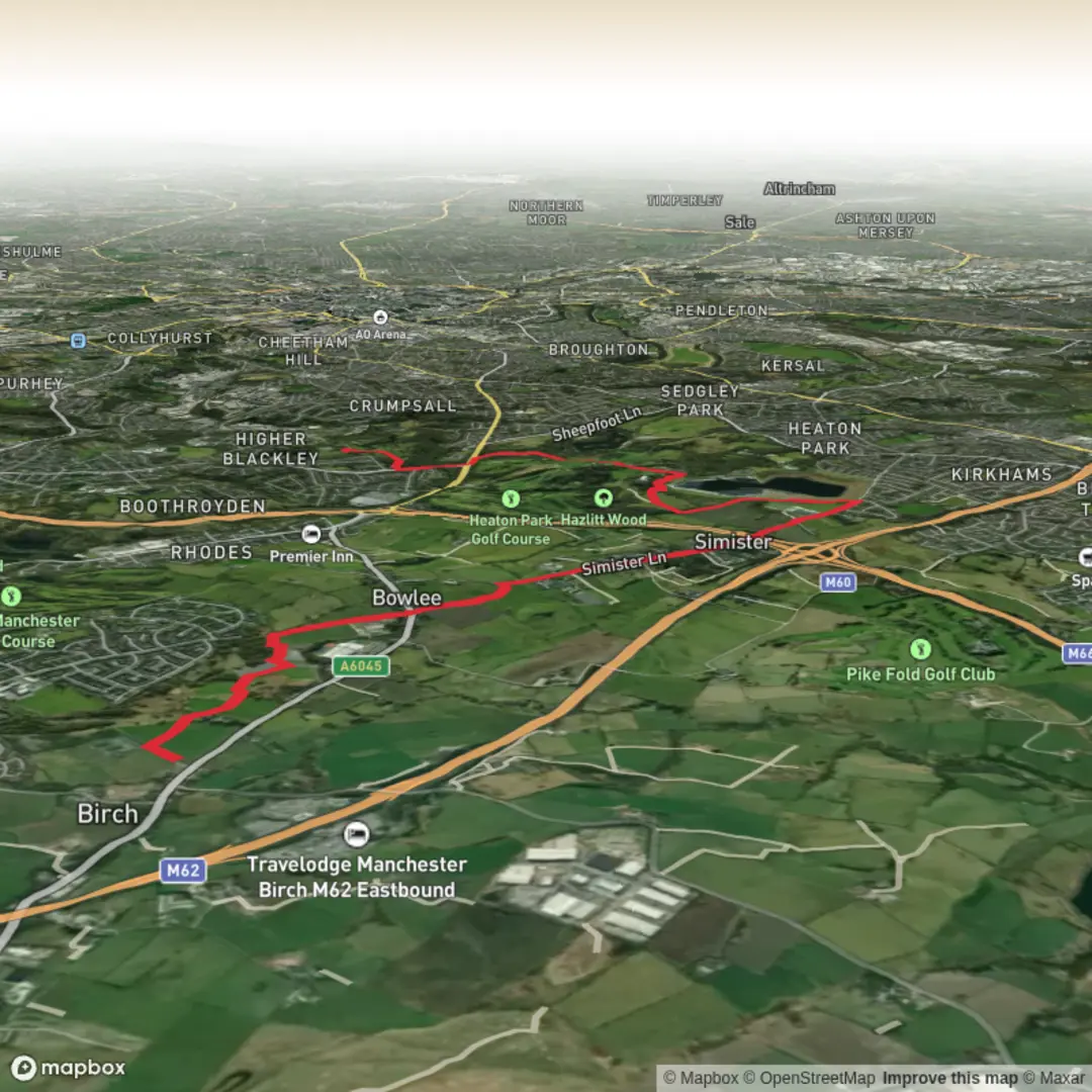 An image depicting the trail bowlee to home via heaton park and its surrounding area.