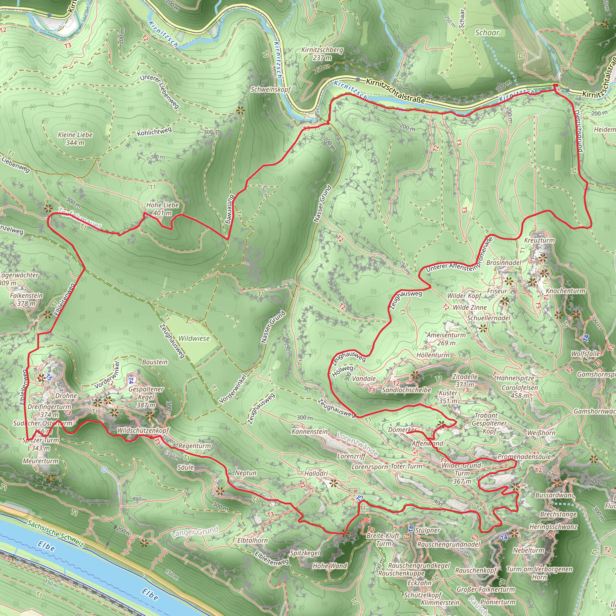 Domerker, Schrammsteine and Hohe Liebe Loop mobile static map