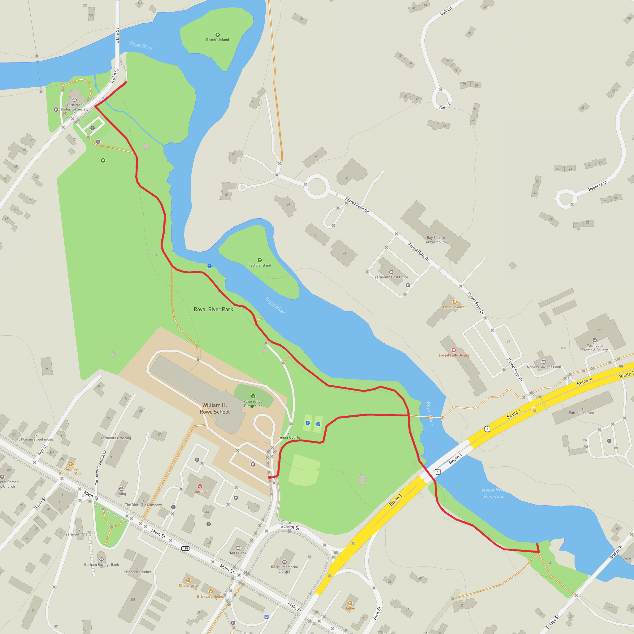 Royal River Park and Waterfalls mobile static map