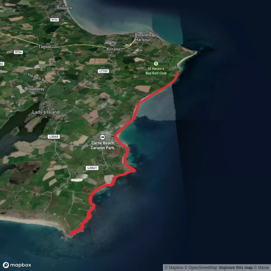 An image depicting the trail St Helens to Caransore PT and back. and its surrounding area.