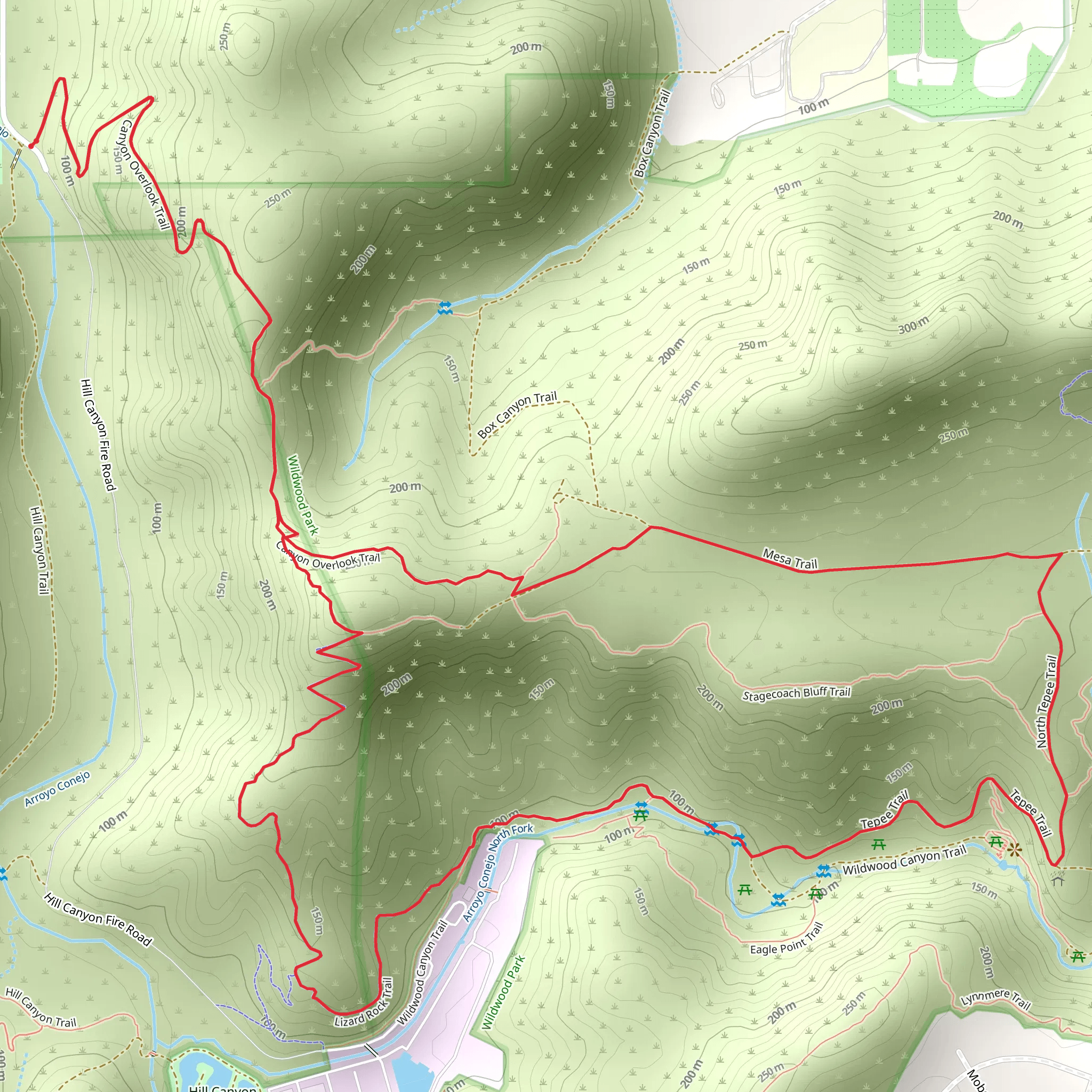Canyon Overlook, Mesa and Wildwood Canyon Loop Trail mobile static map
