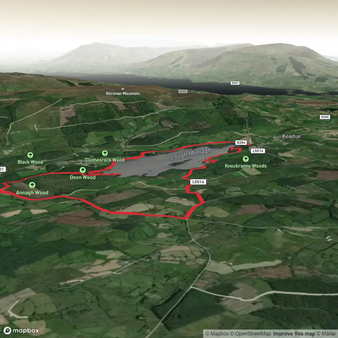 An image depicting the trail Lough Meelagh Loop and its surrounding area.