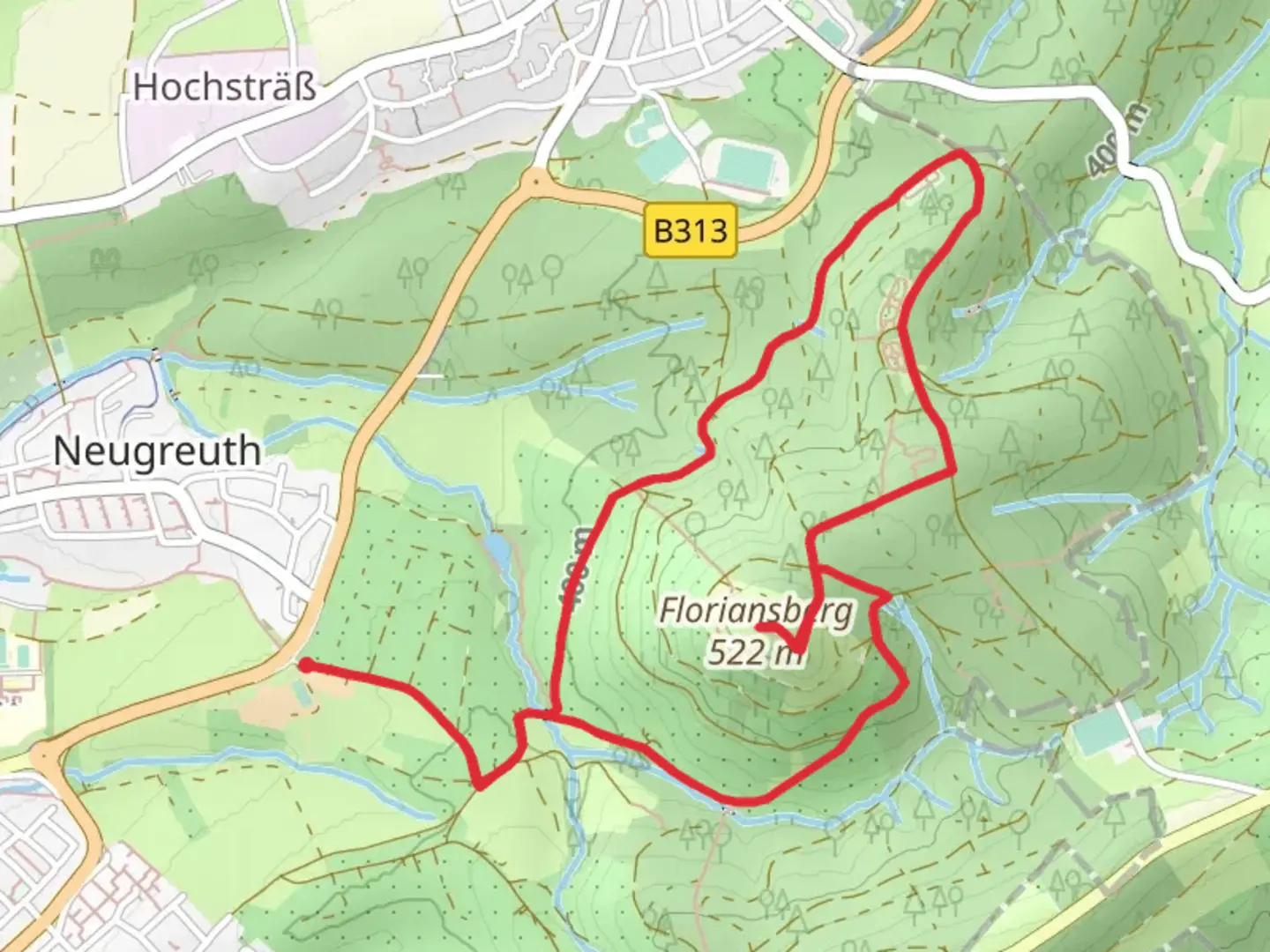 An image depicting the trail Floriansberg and Arboretum Loop via Eduard Morike Weg and its surrounding area.