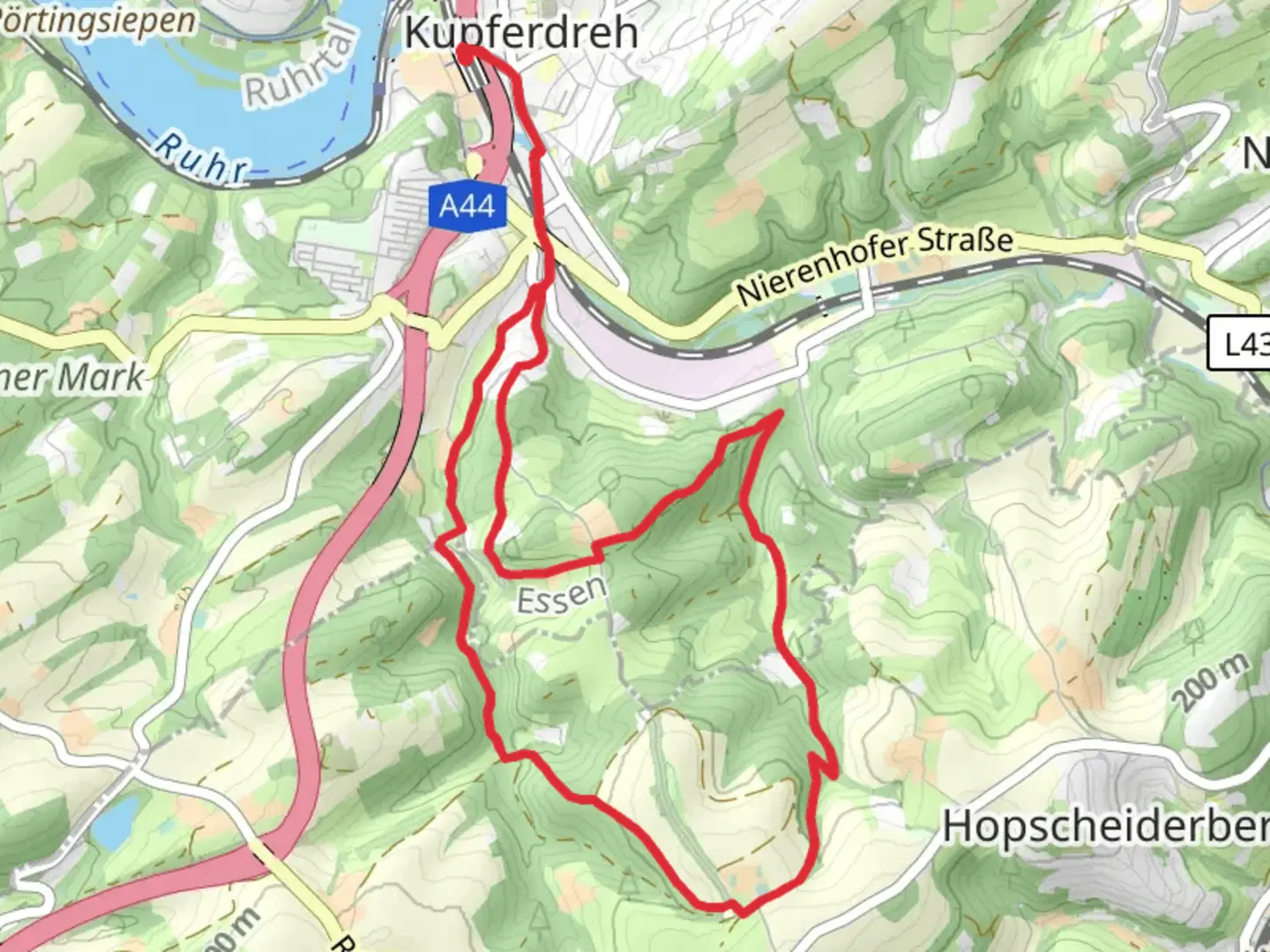 An image depicting the trail Eggenweg and Bergisch-Maerkischer Weg and its surrounding area.