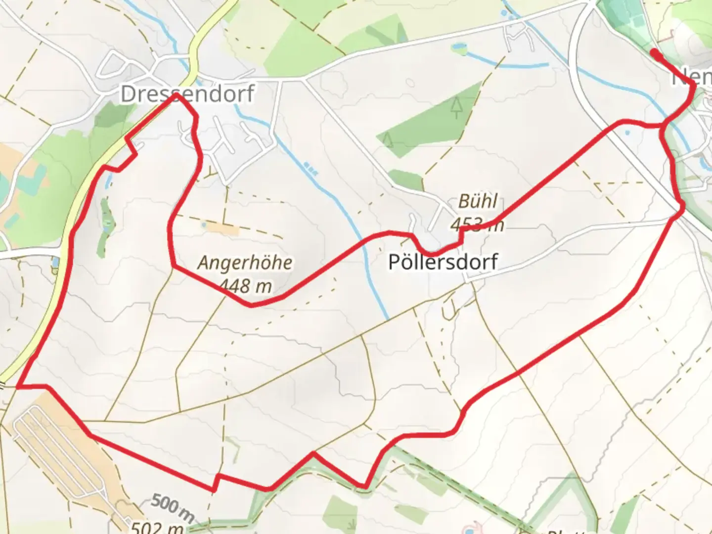 An image depicting the trail Nemmersdorf St Jobst Weg and its surrounding area.