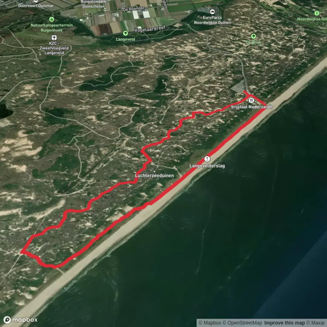 An image depicting the trail Langeveldwandeling and Strandafrit Loop and its surrounding area.