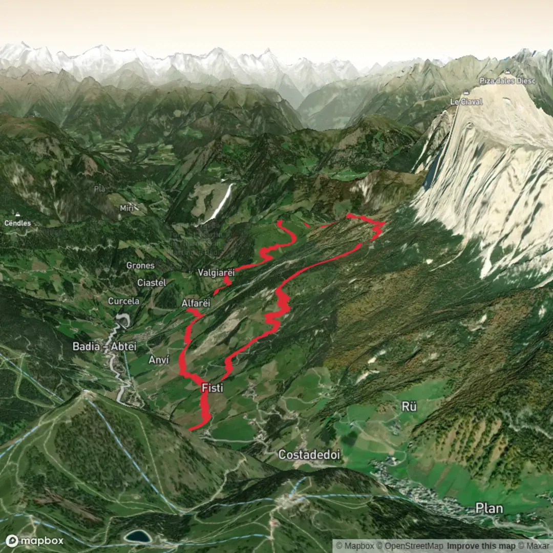 An image depicting the trail Hike 8 - 08 La_Villa__Rifugio_Santa_Croce__Armentara__Oies and its surrounding area.