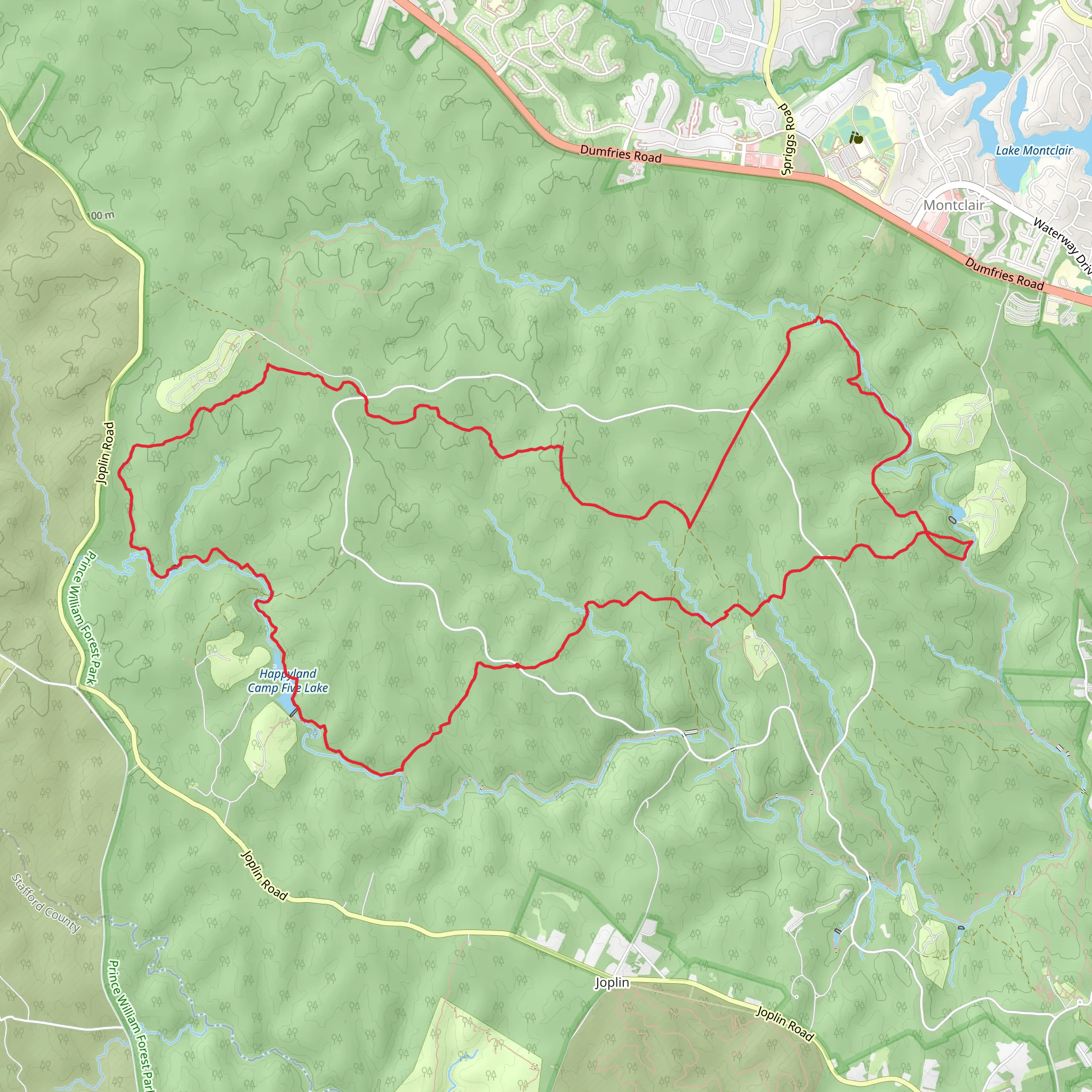 Happyland Camp Five Lake via South Valley Trail and Oak Ridge Loop Trail mobile static map