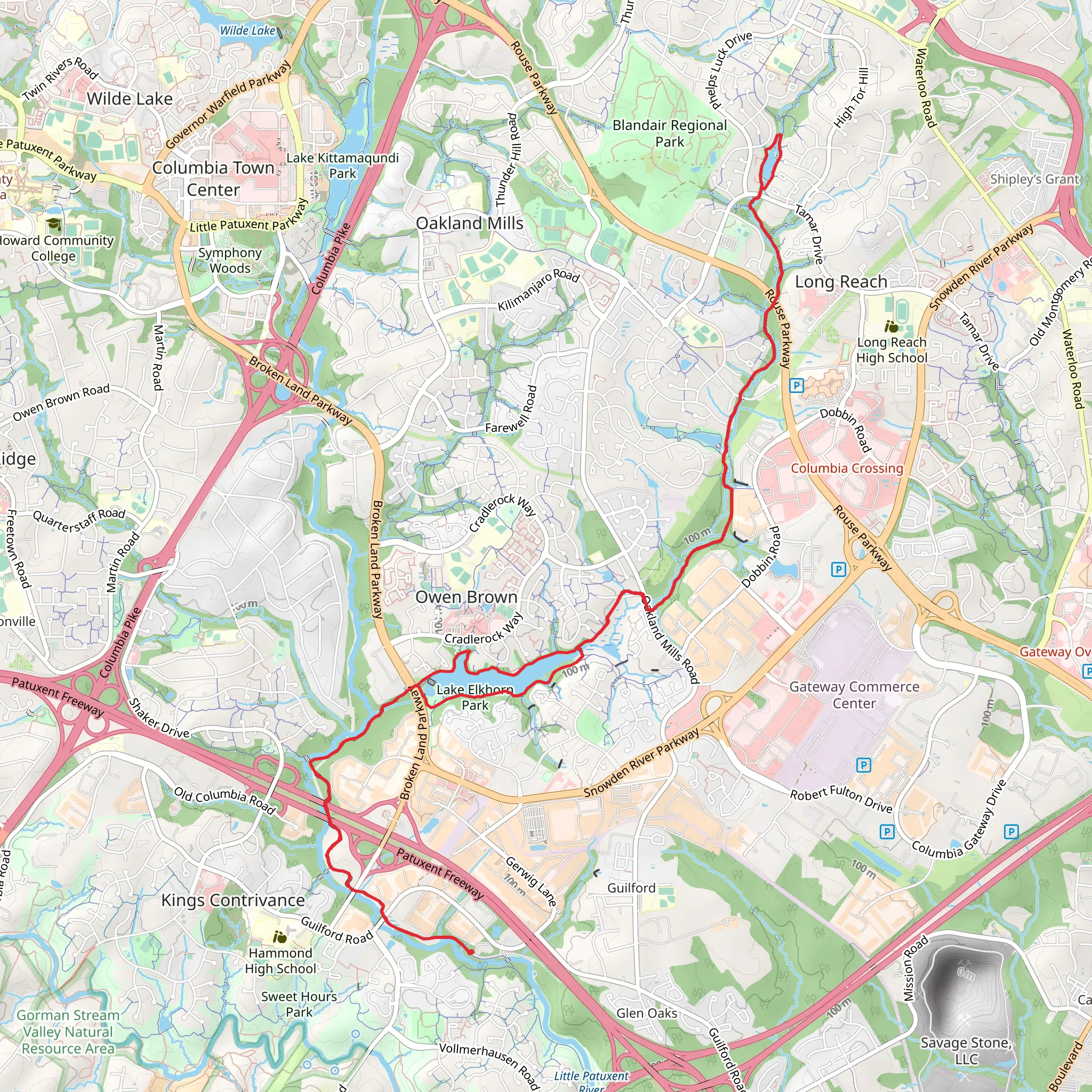 Patuxent Branch Trail and Lake Elkhorn Trail mobile static map