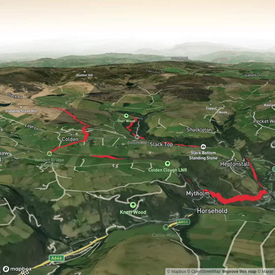 An image depicting the trail Jack Bridge, Clough Head Hill and Hebden Bridge Loop and its surrounding area.
