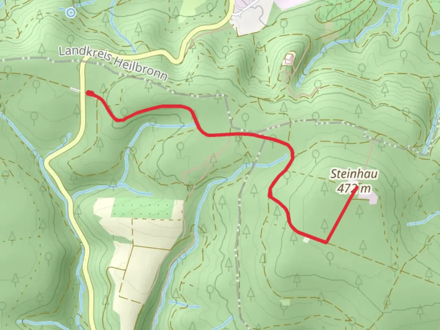 An image depicting the trail Steinhau Out and Back and its surrounding area.