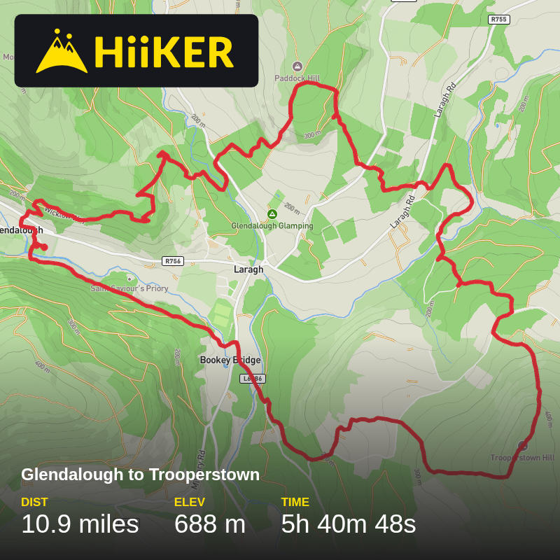 A map preview of the recording Glendalough to Trooperstown.