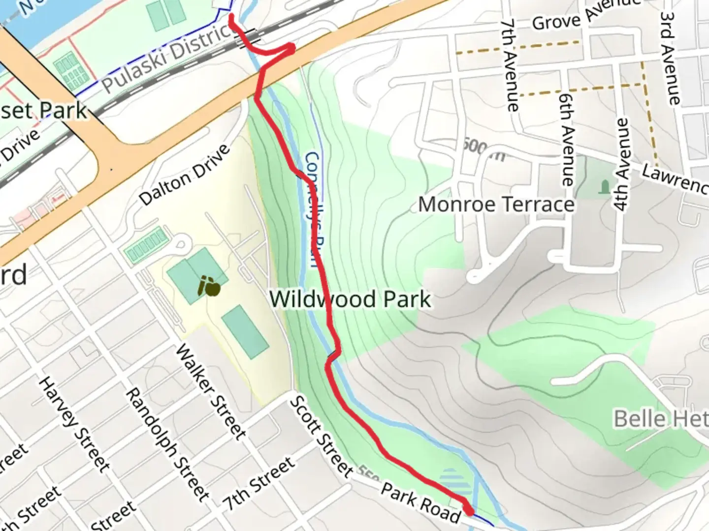 An image depicting the trail Wildwood Park Walk and its surrounding area.