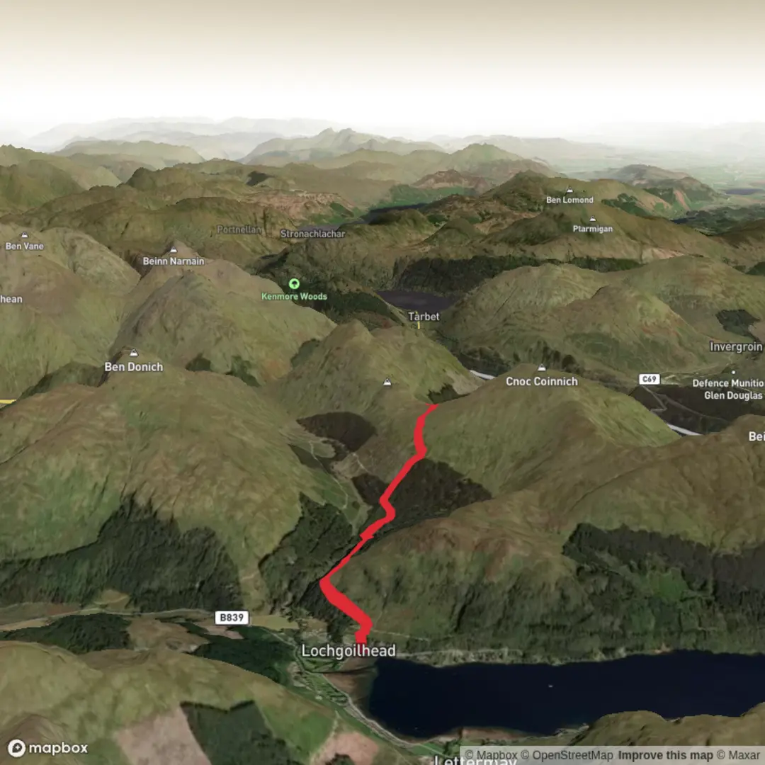 An image depicting the trail Lochgoilhead to Ardgarten and its surrounding area.