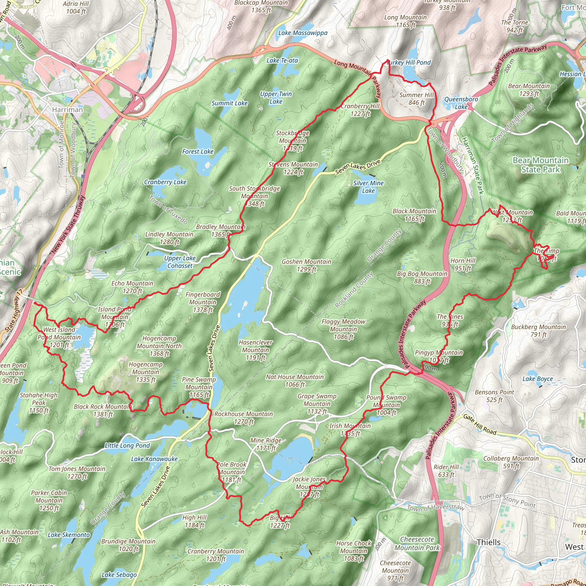Lake Skannatati Jackie Jones Mountain and Turkey Hill Pond Loop Trail mobile static map